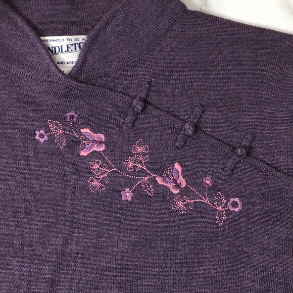 Pendleton Purple Heather Embroidered Sweater Womens Large 100% Merino Wool - Picture 11 of 14